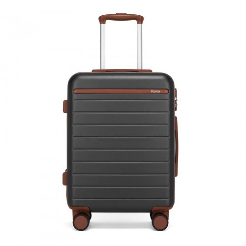 KSK2584 - Kono Scratch-Resistant 20-Inch Hard Shell Cabin Suitcase with Horizontal Stripe Design, Brown Accents & Spinner Wheels - Grey and Brown | Neil's Luggage Store