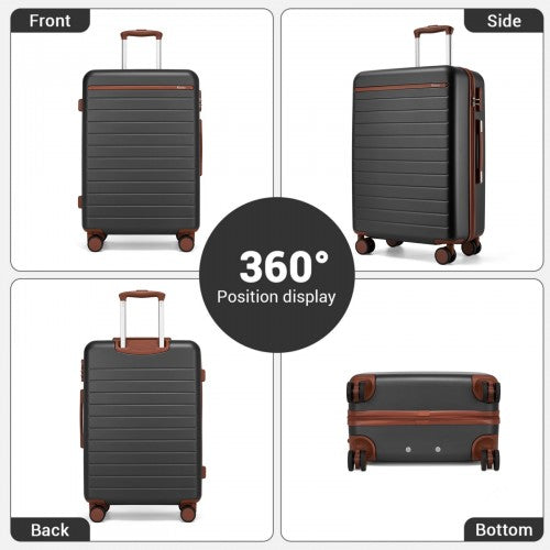 KSK2584 - Kono Scratch-Resistant 24-Inch Hard Shell Medium Check-In Suitcase with Horizontal Stripe Design, Brown Accents & Spinner Wheels - Grey and Brown | Neil's Luggage Store