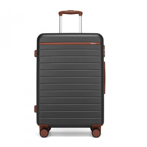 KSK2584 - Kono Scratch-Resistant 24-Inch Hard Shell Medium Check-In Suitcase with Horizontal Stripe Design, Brown Accents & Spinner Wheels - Grey and Brown | Neil's Luggage Store