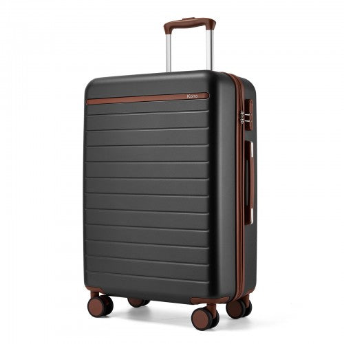 KSK2584 - Kono Scratch-Resistant 24-Inch Hard Shell Medium Check-In Suitcase with Horizontal Stripe Design, Brown Accents & Spinner Wheels - Grey and Brown | Neil's Luggage Store