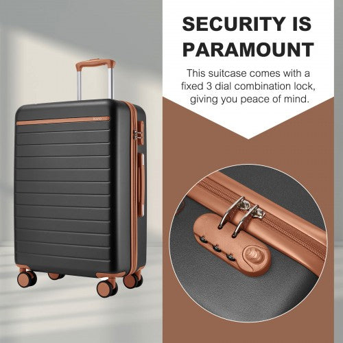 KSK2584 - Kono Scratch-Resistant 24-Inch Hard Shell Medium Check-In Suitcase with Horizontal Stripe Design, Brown Accents & Spinner Wheels - Grey and Brown | Neil's Luggage Store