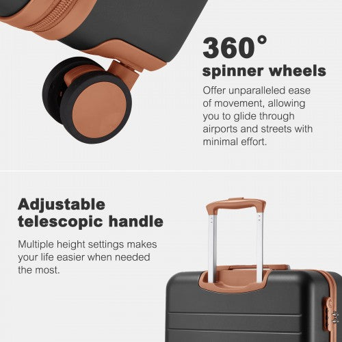 KSK2584 - Kono Scratch-Resistant 24-Inch Hard Shell Medium Check-In Suitcase with Horizontal Stripe Design, Brown Accents & Spinner Wheels - Grey and Brown | Neil's Luggage Store
