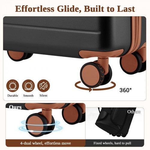 KSK2584 - Kono Scratch-Resistant 24-Inch Hard Shell Medium Check-In Suitcase with Horizontal Stripe Design, Brown Accents & Spinner Wheels - Grey and Brown | Neil's Luggage Store
