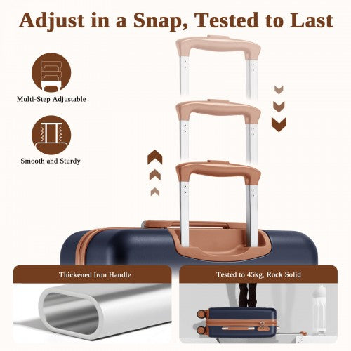 KSK2584 - Kono Scratch-Resistant 3-Piece Hard Shell Luggage Set with Horizontal Stripe Design, Brown Accents & Spinner Wheels - Navy and Brown | Neil's Luggage Store