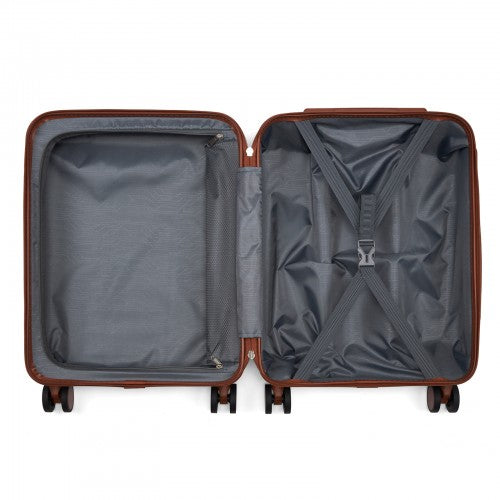 KSK2584 - Kono Scratch-Resistant 20-Inch Hard Shell Cabin Suitcase with Horizontal Stripe Design, Brown Accents & Spinner Wheels - Navy and Brown | Neil's Luggage Store