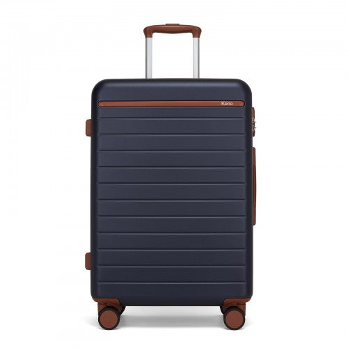 KSK2584 - Kono Scratch-Resistant 24-Inch Hard Shell Medium Check-In Suitcase with Horizontal Stripe Design, Brown Accents & Spinner Wheels - Navy and Brown | Neil's Luggage Store