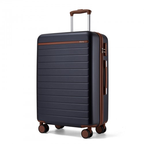 KSK2584 - Kono Scratch-Resistant 24-Inch Hard Shell Medium Check-In Suitcase with Horizontal Stripe Design, Brown Accents & Spinner Wheels - Navy and Brown | Neil's Luggage Store
