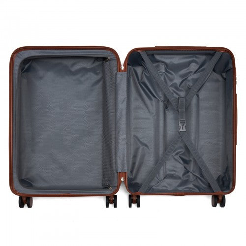 KSK2584 - Kono Scratch-Resistant 24-Inch Hard Shell Medium Check-In Suitcase with Horizontal Stripe Design, Brown Accents & Spinner Wheels - Navy and Brown