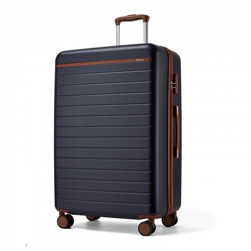 KSK2584 - Kono Scratch-Resistant 28-Inch Large Hard Shell Suitcase with Horizontal Stripe Design, Brown Accents & Spinner Wheels - Navy and Brown | Neil's Luggage Store