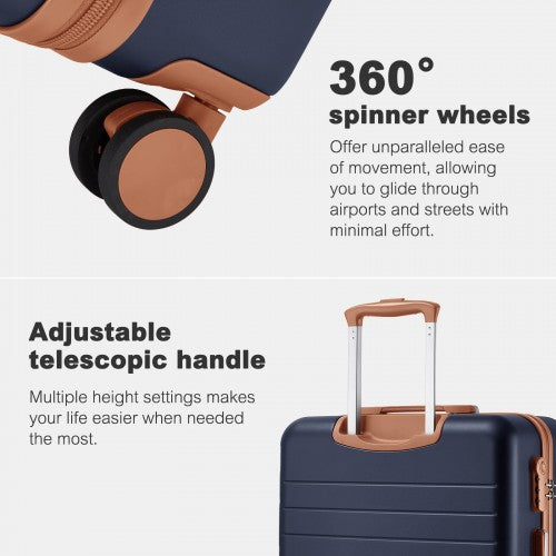 KSK2584 - Kono Scratch-Resistant 28-Inch Large Hard Shell Suitcase with Horizontal Stripe Design, Brown Accents & Spinner Wheels - Navy and Brown | Neil's Luggage Store