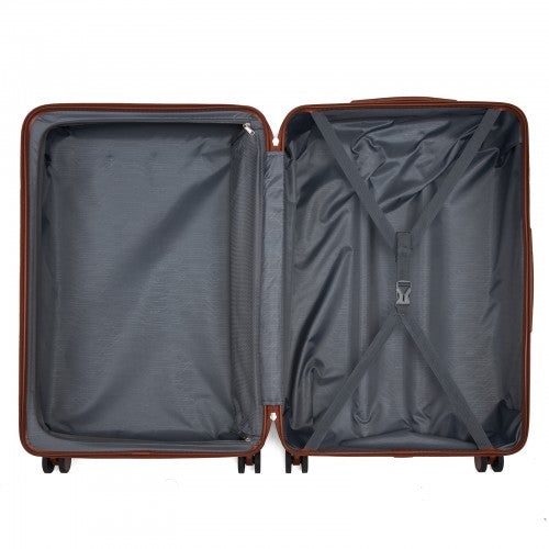 KSK2584 - Kono Scratch-Resistant 28-Inch Large Hard Shell Suitcase with Horizontal Stripe Design, Brown Accents & Spinner Wheels - Navy and Brown | Neil's Luggage Store