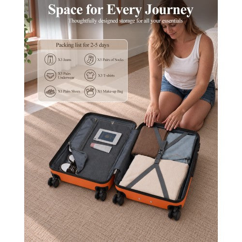 Kono 20 Inch Scratch Resistant ABS PC Hard Shell Cabin Suitcase Orange Black | Neil's Luggage Store