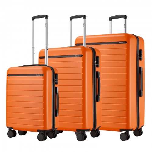Kono 3 Piece Scratch Resistant ABS PC Hard Shell Luggage Set Orange Black | Neil's Luggage Store
