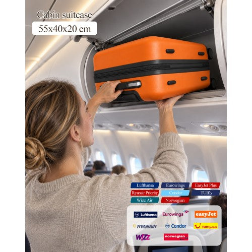 Kono 3 Piece Scratch Resistant ABS PC Hard Shell Luggage Set Orange Black | Neil's Luggage Store