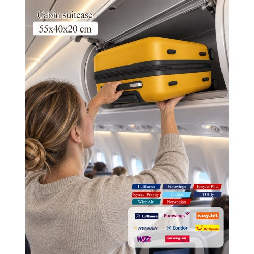 Kono 20 Inch Scratch Resistant ABS PC Hard Shell Cabin Suitcase Yellow Black | Neil's Luggage Store