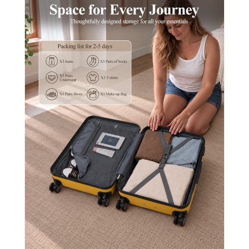 Kono 20 Inch Scratch Resistant ABS PC Hard Shell Cabin Suitcase Yellow Black | Neil's Luggage Store
