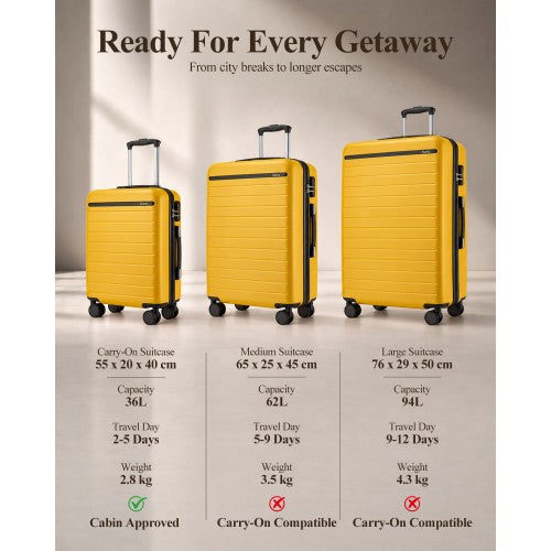 Kono 28 Inch Scratch Resistant Hard Shell Suitcase Yellow And Black | Neil's Luggage Store