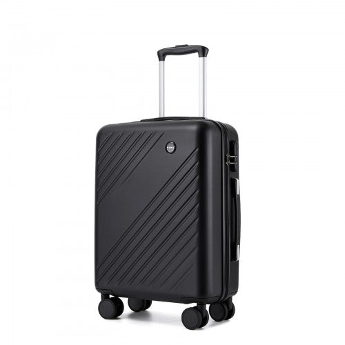 KSK2585 - Kono 20 Inch ABS+PC Hard Shell Carry On Luggage, Diagonal Stripe Lightweight Travel Suitcase with Silent Spinner Wheels & Organised Interior - Black | Neil's Luggage Store