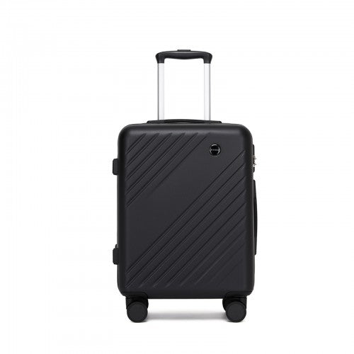 KSK2585 - Kono 20 Inch ABS+PC Hard Shell Carry On Luggage, Diagonal Stripe Lightweight Travel Suitcase with Silent Spinner Wheels & Organised Interior - Black | Neil's Luggage Store