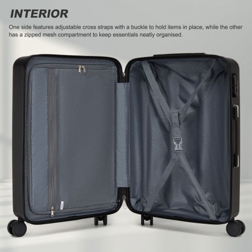 KSK2585 - Kono 28 Inch Large ABS+PC Hard Shell Checked Luggage, Spacious Diagonal Stripe Travel Suitcase with Silent Wheels & Combination Lock - Black