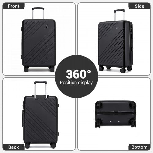 KSK2585 - Kono 28 Inch Large ABS+PC Hard Shell Checked Luggage, Spacious Diagonal Stripe Travel Suitcase with Silent Wheels & Combination Lock - Black