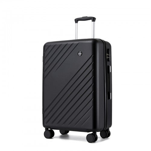 KSK2585 - Kono 24 Inch Medium ABS+PC Hard Shell Checked Luggage, Modern Diagonal Stripe Travel Suitcase with Silent Spinner Wheels, Combination Lock - Black | Neil's Luggage Store