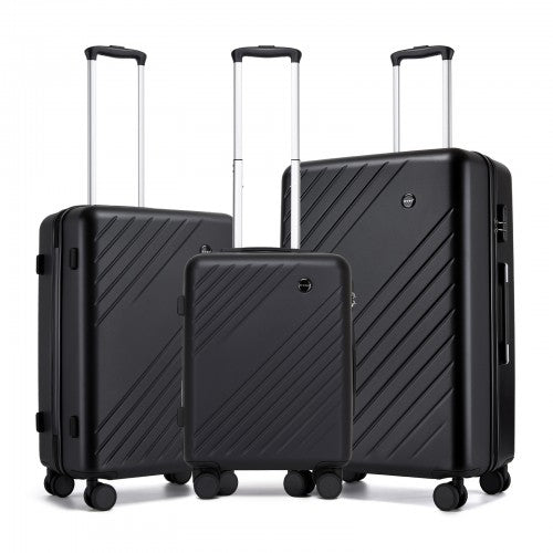 KSK2585 - Kono ABS+PC Hard Shell 3 Piece Luggage Set (20/24/28 Inch) with Diagonal Strap, Silent Wheels & Complete Travel Solution - Black | Neil's Luggage Store