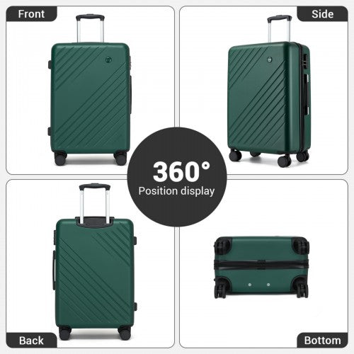 KSK2585 - Kono 20 Inch ABS+PC Hard Shell Carry On Luggage, Diagonal Stripe Lightweight Travel Suitcase with Silent Spinner Wheels & Organised Interior - Green