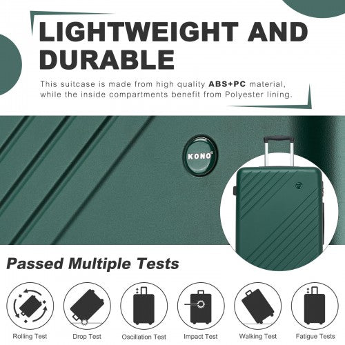 KSK2585 - Kono ABS+PC Hard Shell 3 Piece Luggage Set (20/24/28 Inch) with Diagonal Strap, Silent Wheels & Complete Travel Solution - Green | Neil's Luggage Store
