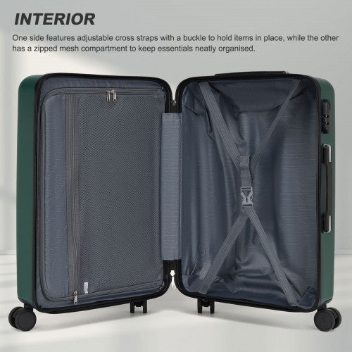 KSK2585 - Kono 20 Inch ABS+PC Hard Shell Carry On Luggage, Diagonal Stripe Lightweight Travel Suitcase with Silent Spinner Wheels & Organised Interior - Green