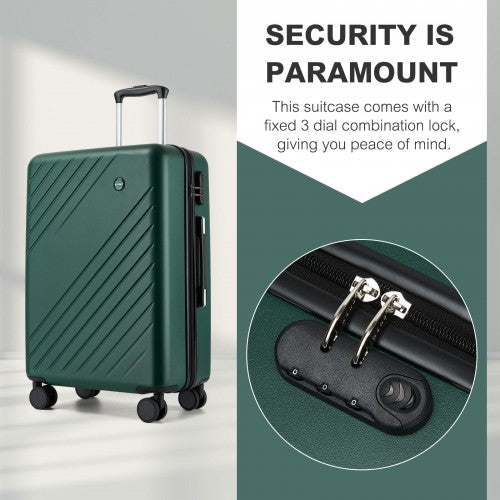 KSK2585 - Kono 20 Inch ABS+PC Hard Shell Carry On Luggage, Diagonal Stripe Lightweight Travel Suitcase with Silent Spinner Wheels & Organised Interior - Green