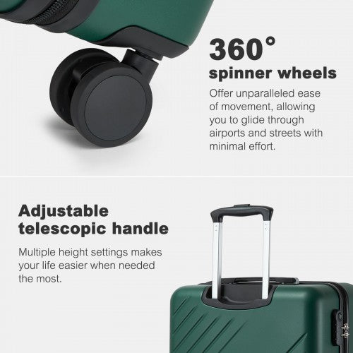 KSK2585 - Kono 20 Inch ABS+PC Hard Shell Carry On Luggage, Diagonal Stripe Lightweight Travel Suitcase with Silent Spinner Wheels & Organised Interior - Green