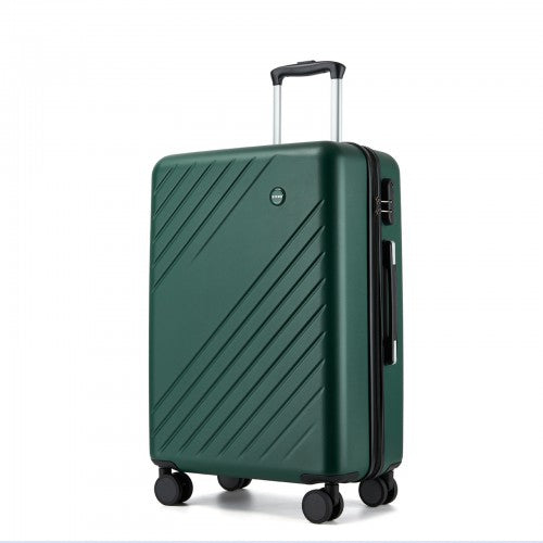 KSK2585 - Kono 24 Inch Medium ABS+PC Hard Shell Checked Luggage, Modern Diagonal Stripe Travel Suitcase with Silent Spinner Wheels, Combination Lock - Green | Neil's Luggage Store