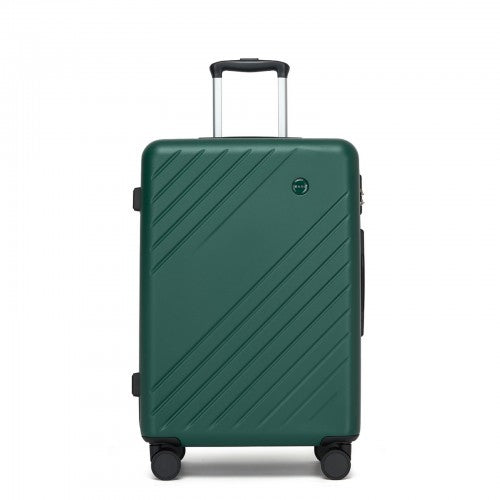 KSK2585 - Kono 24 Inch Medium ABS+PC Hard Shell Checked Luggage, Modern Diagonal Stripe Travel Suitcase with Silent Spinner Wheels, Combination Lock - Green | Neil's Luggage Store