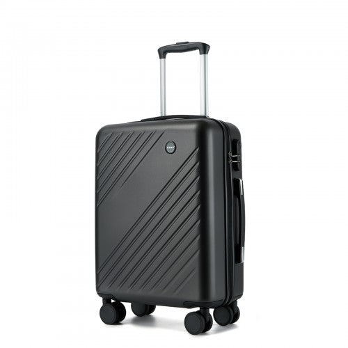 KSK2585 - Kono 20 Inch ABS+PC Hard Shell Carry On Luggage, Diagonal Stripe Lightweight Travel Suitcase with Silent Spinner Wheels & Organised Interior - Grey | Neil's Luggage Store