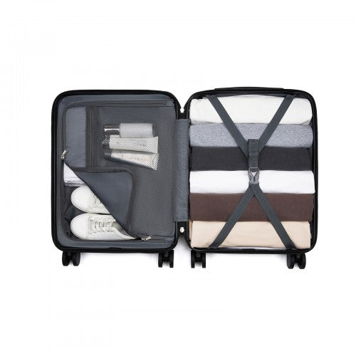 KSK2585 - Kono 20 Inch ABS+PC Hard Shell Carry On Luggage, Diagonal Stripe Lightweight Travel Suitcase with Silent Spinner Wheels & Organised Interior - Grey | Neil's Luggage Store