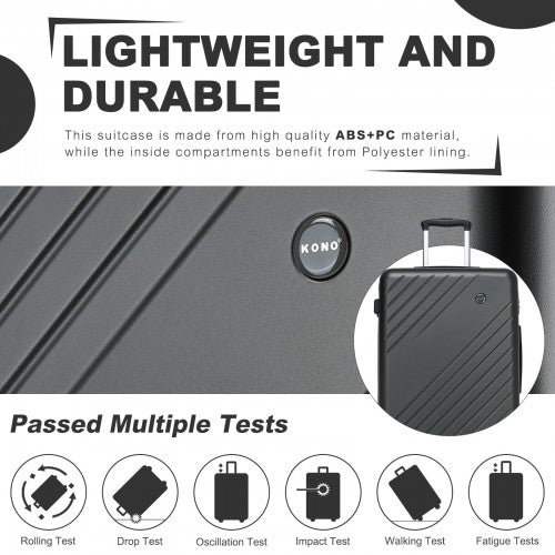 KSK2585 - Kono 20 Inch ABS+PC Hard Shell Carry On Luggage, Diagonal Stripe Lightweight Travel Suitcase with Silent Spinner Wheels & Organised Interior - Grey | Neil's Luggage Store