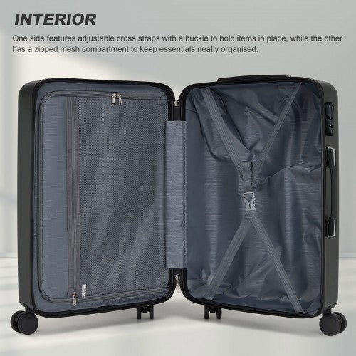 KSK2585 - Kono 20 Inch ABS+PC Hard Shell Carry On Luggage, Diagonal Stripe Lightweight Travel Suitcase with Silent Spinner Wheels & Organised Interior - Grey | Neil's Luggage Store