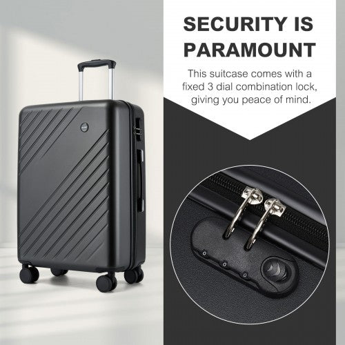 KSK2585 - Kono 20 Inch ABS+PC Hard Shell Carry On Luggage, Diagonal Stripe Lightweight Travel Suitcase with Silent Spinner Wheels & Organised Interior - Grey | Neil's Luggage Store