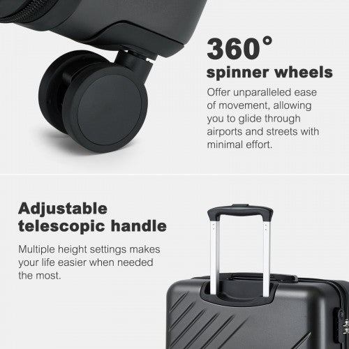 KSK2585 - Kono 20 Inch ABS+PC Hard Shell Carry On Luggage, Diagonal Stripe Lightweight Travel Suitcase with Silent Spinner Wheels & Organised Interior - Grey | Neil's Luggage Store