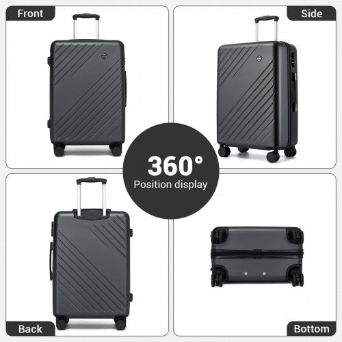 KSK2585 - Kono 20 Inch ABS+PC Hard Shell Carry On Luggage, Diagonal Stripe Lightweight Travel Suitcase with Silent Spinner Wheels & Organised Interior - Grey | Neil's Luggage Store