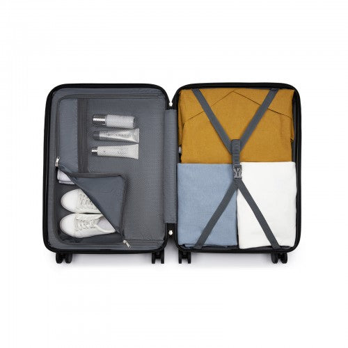 KSK2585 - Kono 24 Inch Medium ABS+PC Hard Shell Checked Luggage, Modern Diagonal Stripe Travel Suitcase with Silent Spinner Wheels, Combination Lock - Grey | Neil's Luggage Store