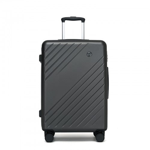 KSK2585 - Kono 24 Inch Medium ABS+PC Hard Shell Checked Luggage, Modern Diagonal Stripe Travel Suitcase with Silent Spinner Wheels, Combination Lock - Grey | Neil's Luggage Store