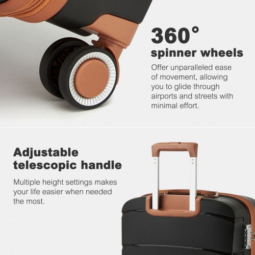 KSK2591 - Kono 28-Inch PP Modern Scratch-Resistant Large Suitcase with TSA Lock & Stylish Brown Accents - Black and Brown