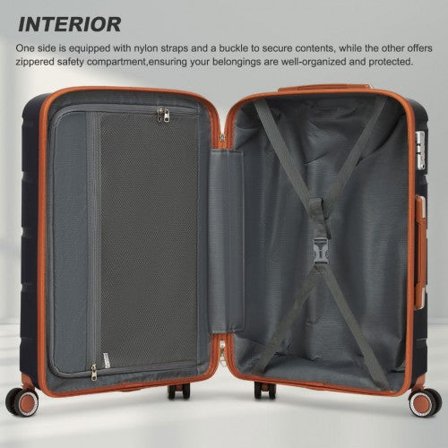 KSK2591 - Kono 28-Inch PP Modern Scratch-Resistant Large Suitcase with TSA Lock & Stylish Brown Accents - Black and Brown