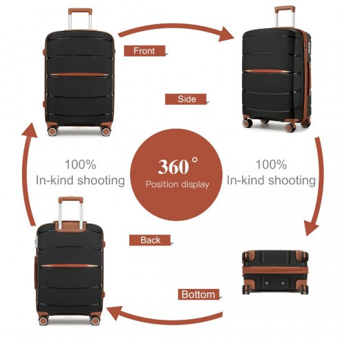 KSK2591 - Kono 28-Inch PP Modern Scratch-Resistant Large Suitcase with TSA Lock & Stylish Brown Accents - Black and Brown