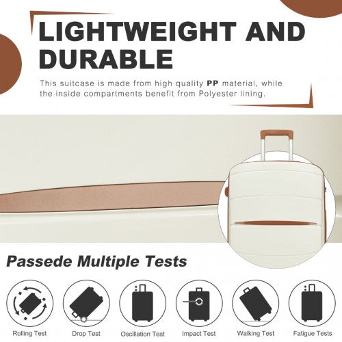 KSK2591 - Kono 24-Inch PP Modern Scratch-Resistant Medium Suitcase with TSA Lock & Stylish Brown Accents - Cream and Brown