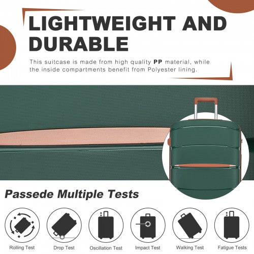 KSK2591 - Kono 20-Inch PP Modern Scratch-Resistant Cabin Suitcase with TSA Lock & Stylish Brown Accents - Green and Brown