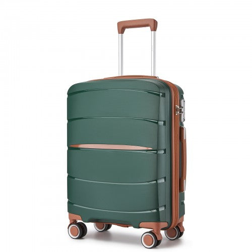 KSK2591 - Kono 20-Inch PP Modern Scratch-Resistant Cabin Suitcase with TSA Lock & Stylish Brown Accents - Green and Brown