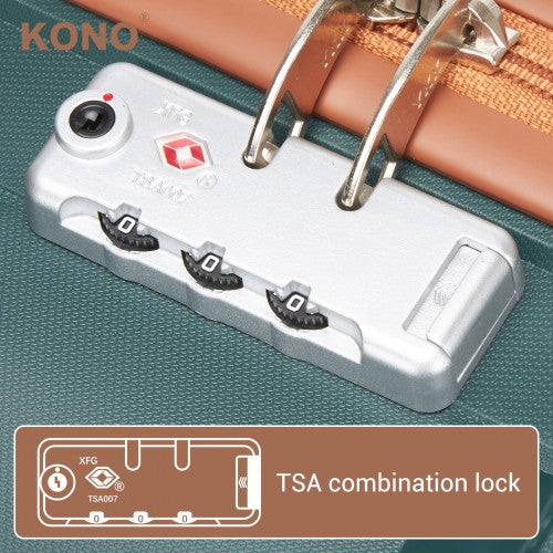 KSK2591 - Kono 20-Inch PP Modern Scratch-Resistant Cabin Suitcase with TSA Lock & Stylish Brown Accents - Green and Brown